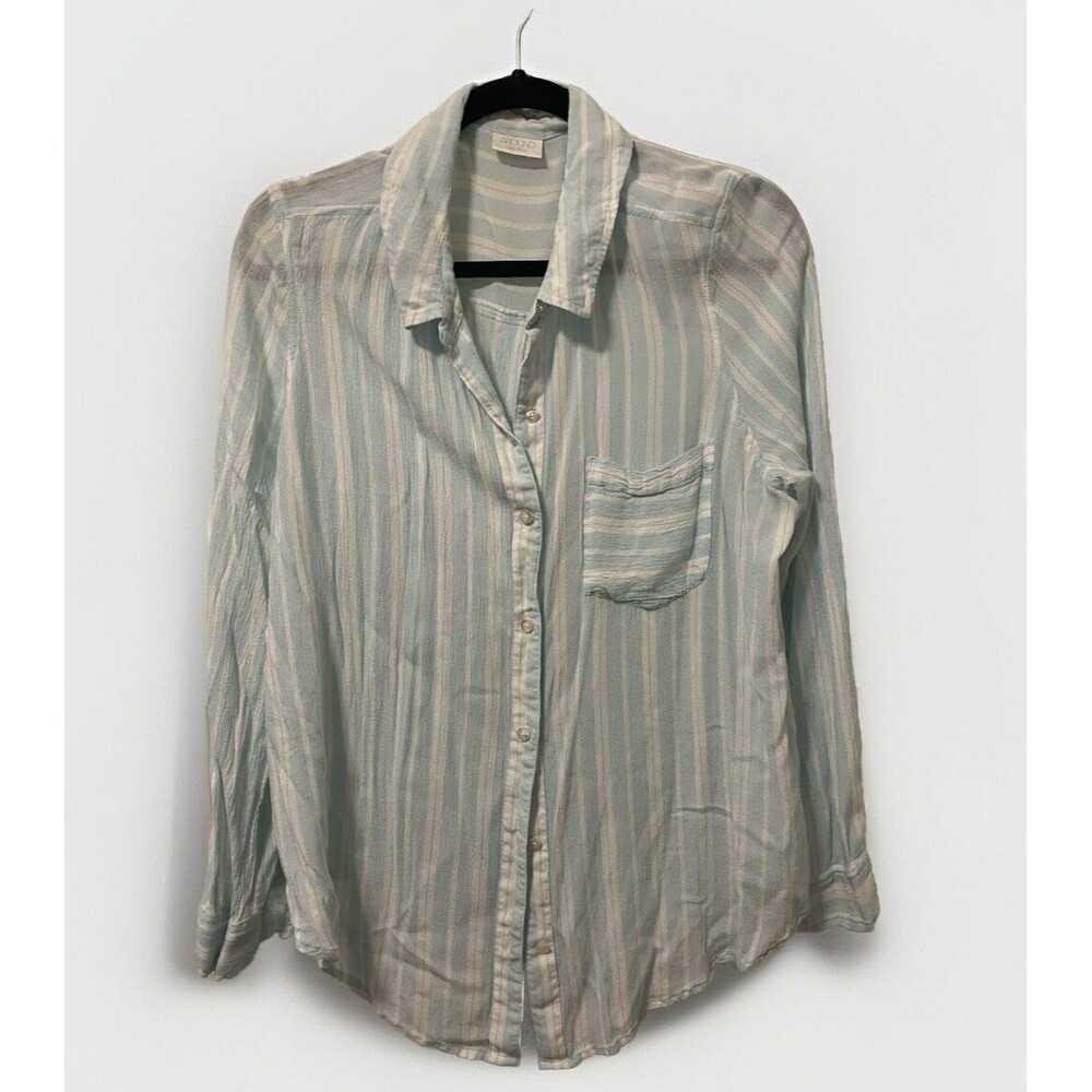 Abound Size Large Blue Striped Front Tie Button Up Shirt Basic Staple